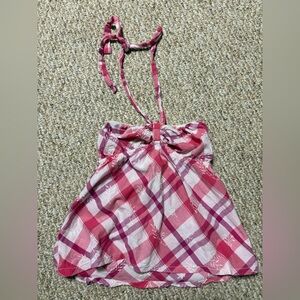 Pink plaid halter neck tube top